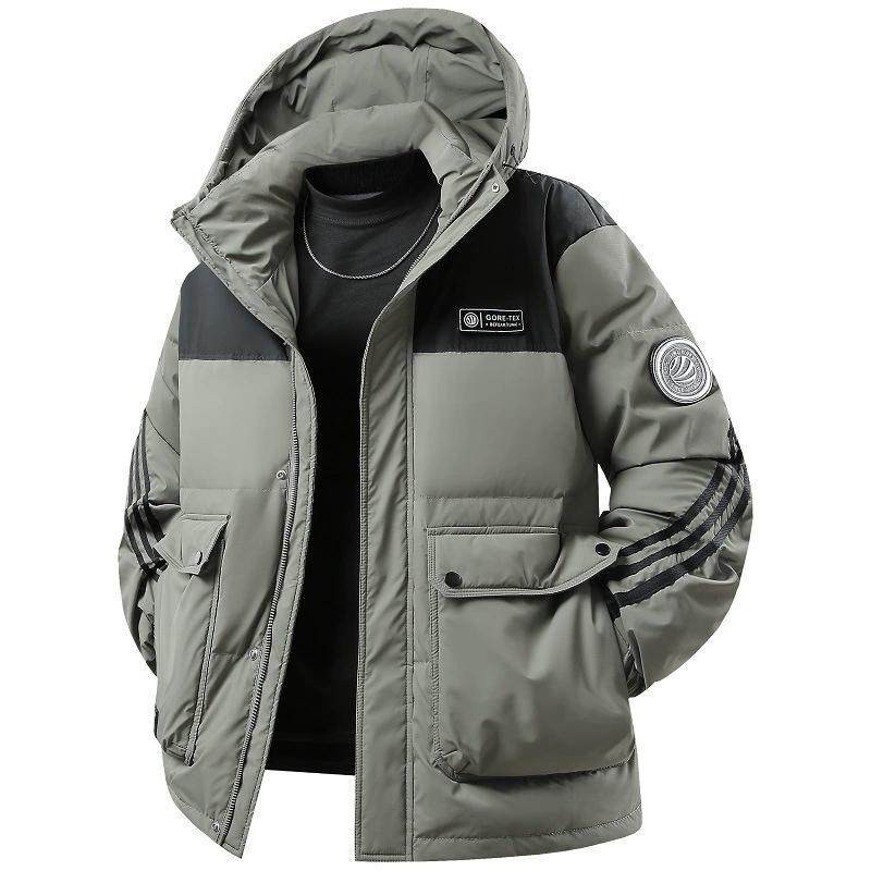 Winter Down Jacket Men's Thick Warm Loose White Duck Down Short Hooded Workwear Men's Jacket