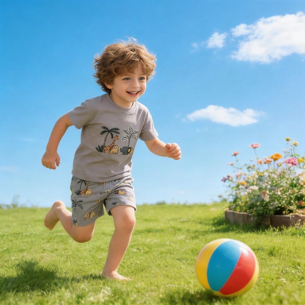 Boys Summer Cotton Cartoon Print Twopiece Set For Kids