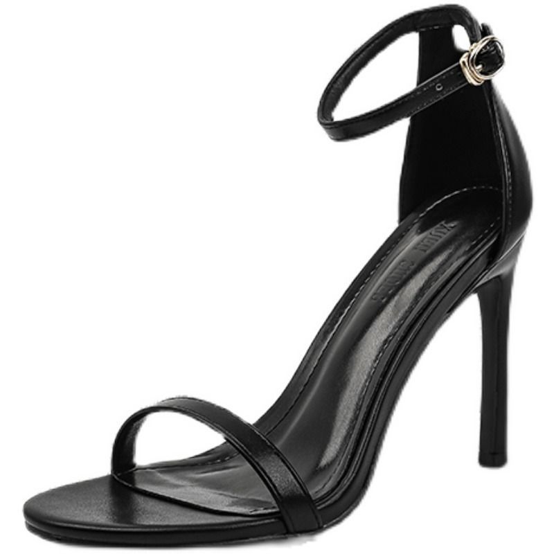 Black word with sandals women 2025 new soft leather summer Internet celebrity sexy cut men stiletto high heels women