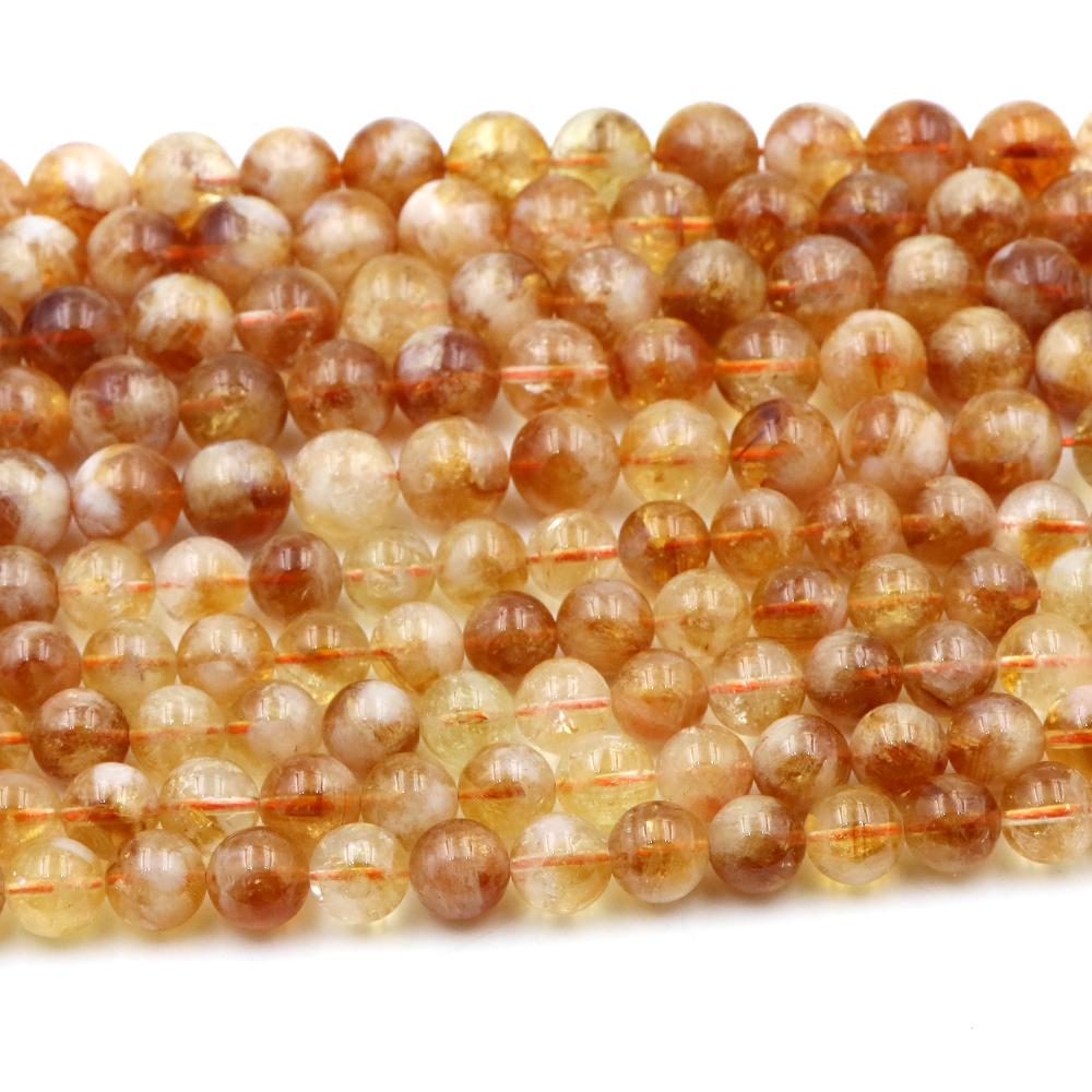 4/6/8/10/Mm Natural Stone Yellow Tower Crystal Round Loose Citrine Bead Crystal Stone Jewelry Making Diy Bracelet Necklace Gift