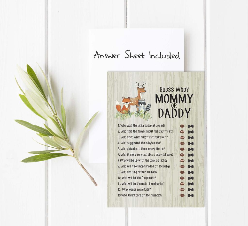 Inkdotpot Who Said it Game Mommy Or Daddy 50 Sheet Fun Baby Shower Game Its A Boy Its A Girl Jungle Animals Party Supply
