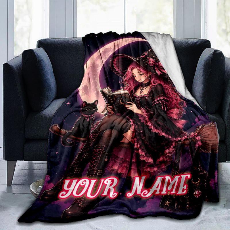 1PC Custom Name Witchcraft Moonlight. Outdooor Flannel Blankets Throw Blanket All-Season Throw Gift Bedspread for Couch, Bed, Camping Holiday Birthday