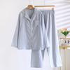 Women's Pure Cotton Gauze Pajamas - Long Sleeve, Double Layer, Thin, Casual Cardigan, Solid Color, Spring & Autumn Home Wear