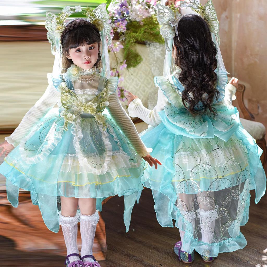 Girls' Green Winter Elf Princess Dress - Puff Skirt & Sweater Combo