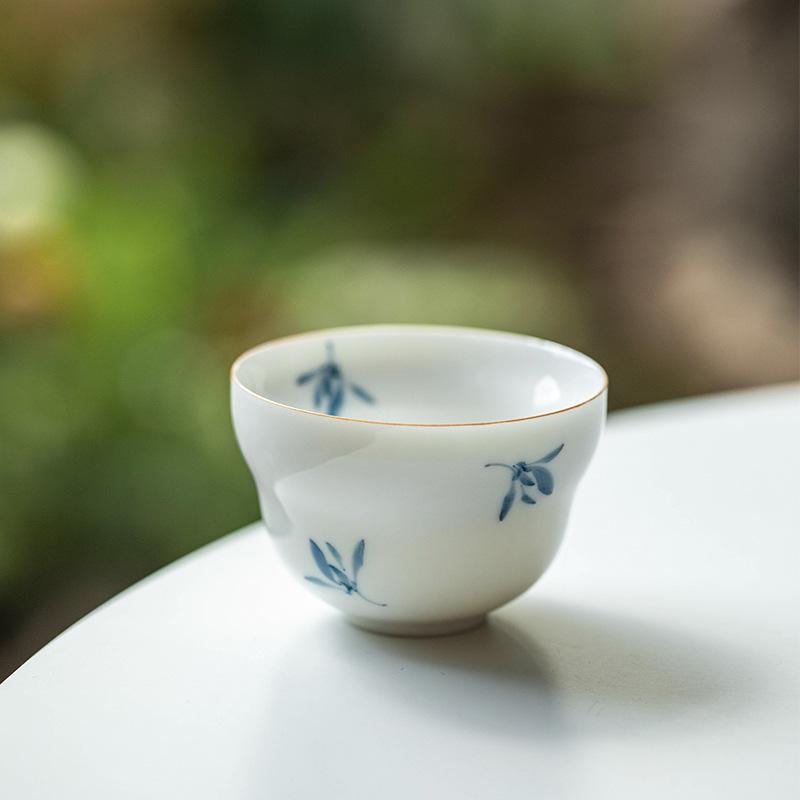 Pure hand-painted Phalaenopsis Ercai cover bowl retro underglaze color household ceramic Kung Fu tea set tea bowl teapot teacup
