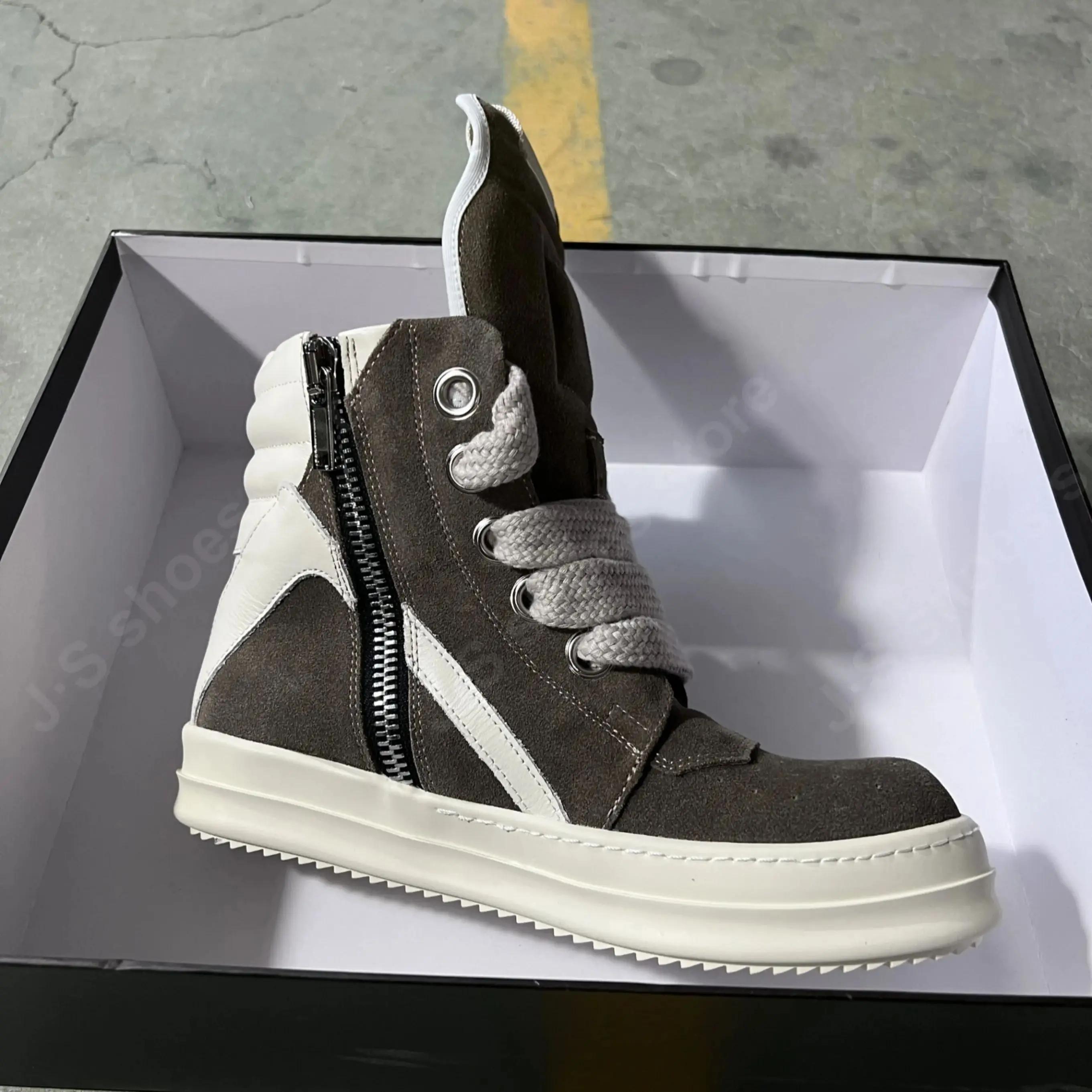 

R-o Дизайнерская мужская обувь Ботильоны Женские кроссовки Высокие повседневные Коричневые замшевые ботинки Очень большие шнурки Молния Белые кожаные туфли Кроссовки 48 коричневый