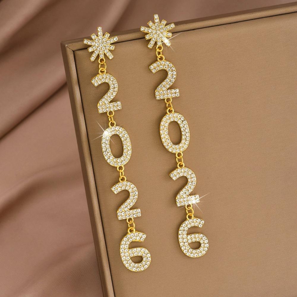Elegant Design 2026 Earrings Vintage Aesthetic Sophisticated Style Long Drop Earrings Shiny Rhinestone Digital Pattern