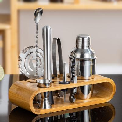 350ml 550ml 750ml Taza Coctelera de Acero Inoxidable Set de Herramientas de Barman Con Base de Bambú