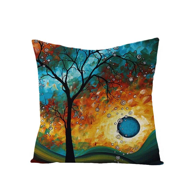 Home Oil Painting Tree Pillow Cover Polyester Sofa Car Pillow Cushion Cover Combination Pack