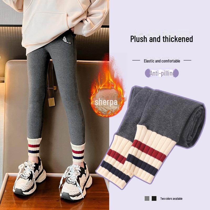 Girls' Gray Winter Leggings: Warm, Plus-Velvet, Thickened Tights for Autumn/Winter