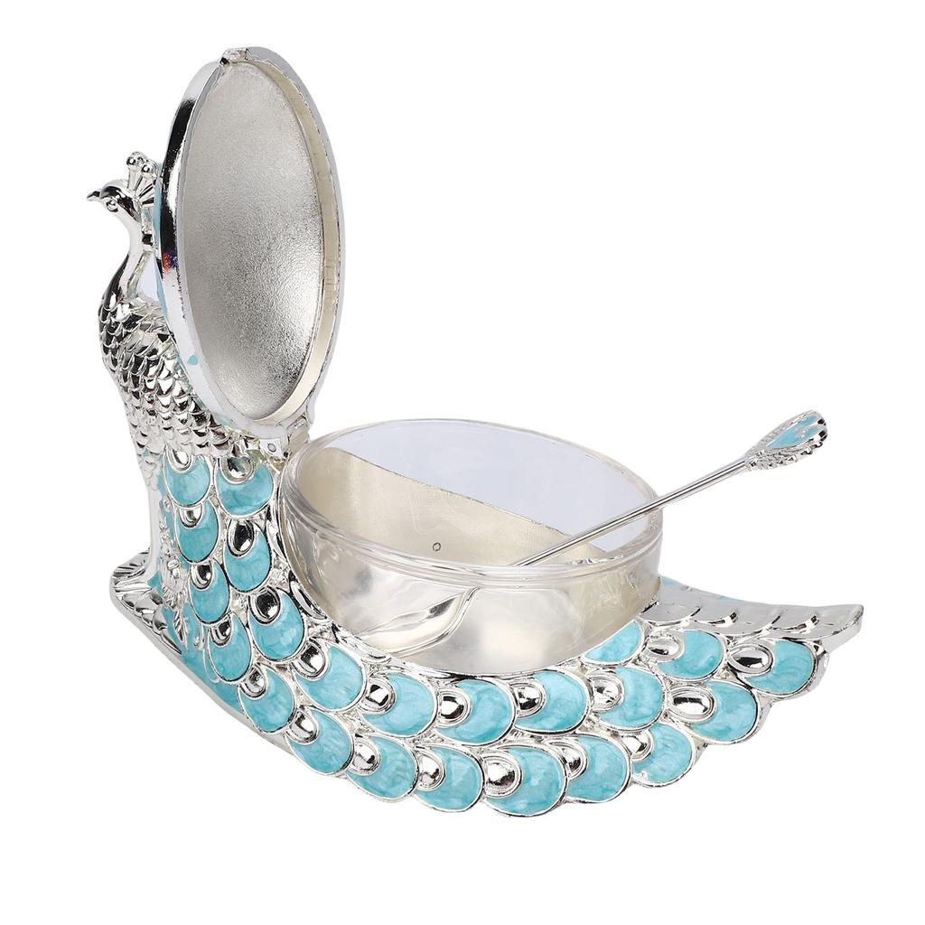 Peacock Sugar Jar Vintage Exquisite Embossed Metal Sugar Canister with Lid and Spoon for Home Hotel Coffee Shop