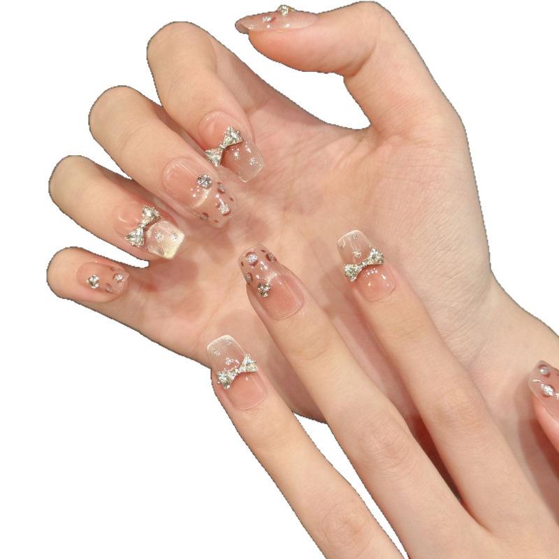 Leopard Print Heiress Cat Eye Bow False Nails - Sweet & Spicy Blush Design