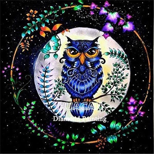 huacan Diamond Painting Owl Full Square Diamond Embroidery Sale Animal Rhinestone Picture