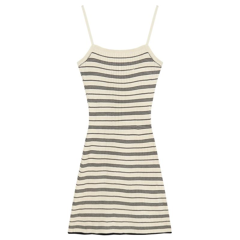 Spice girl retro striped knitted suspender dress women's summer new skirt waist thin a word short skirt