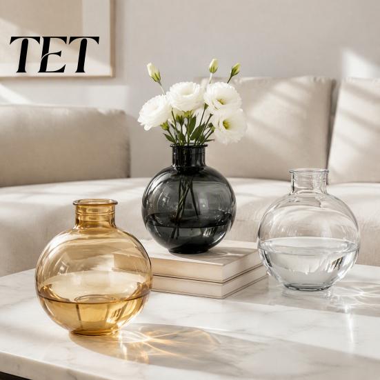 Nordischer Stil Blumenbehälter Klar Runde Harzvase, Transparenter Kugeltopf mit Jute Stilvoll für Fensterbank Bogen, Moderner Kunststoff Pflanztopf Hydroponisch
