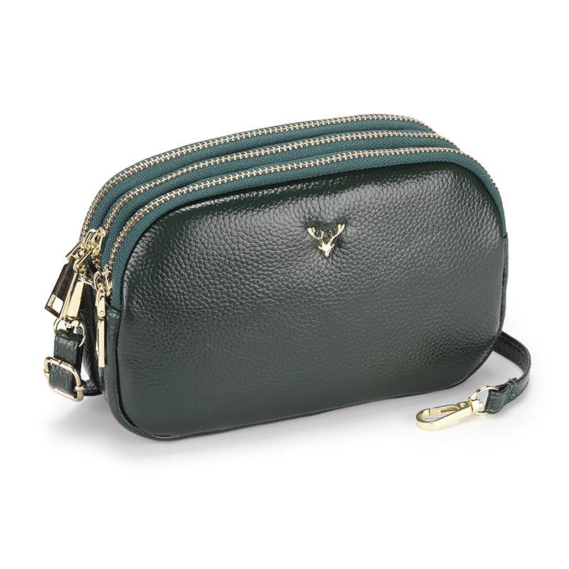 2024 Kleine Umhängetasche aus echtem Leder für Damen, erste Schicht aus Rindsleder, Umhängetaschen mit drei Schichten, Reißverschluss, Handtasche, Damengeldbörse