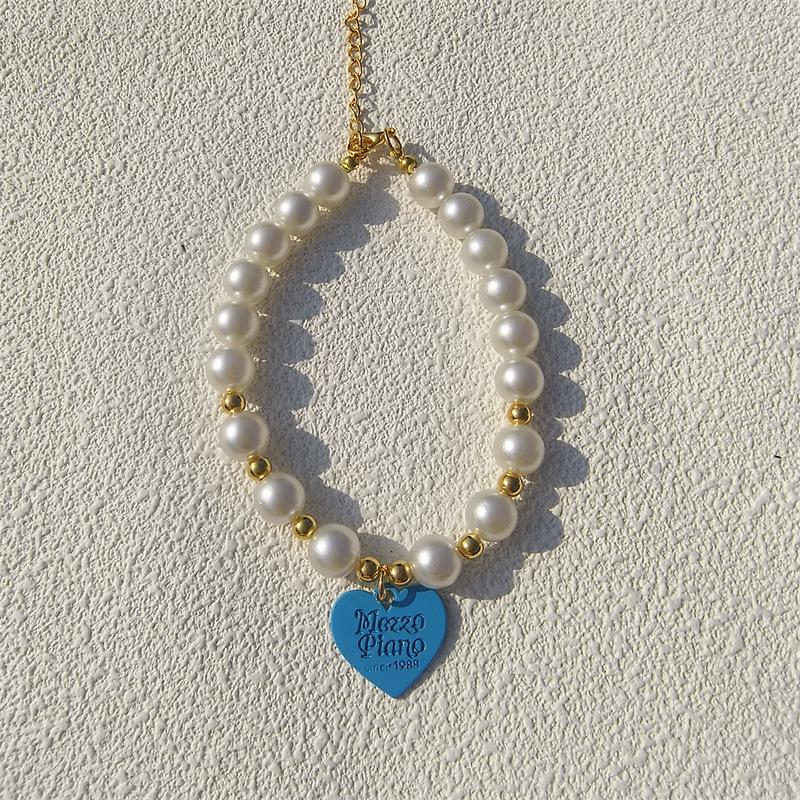 New Love Pendant Pearl Beaded Pet Necklace Versatile Accessories Handmade Cat and Dog Collar