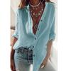 Roll Up Long Sleeve Shirts Women Breathable Soft Blouses Cotton Office Stand Collar Button Up Loose Tops