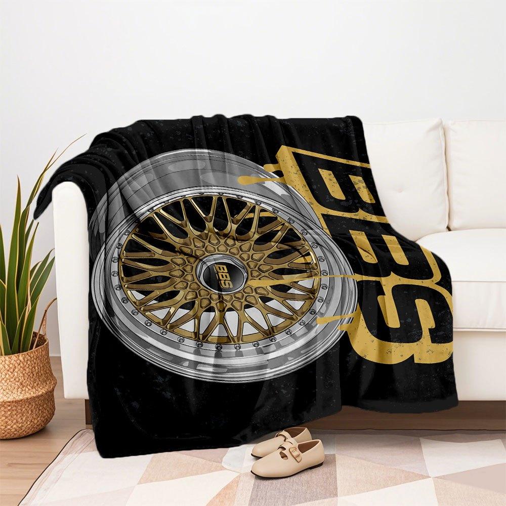 "Gold BBS Wheel with Crown Logo LP Designs"Blanket Flannel Throw Blanket for Sofa, Bed, Travel, Camping, Office, Couch, Chair, And Bed Gift
