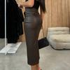 Women Sexy Long Bodycon Skirt Faux Leather High Waist Pencil Skirt Tight Fit Skirt with Back Slit for Club Dates Parties Office Daily Wear