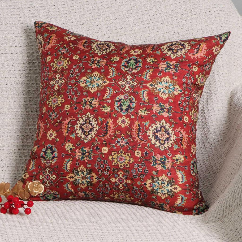 4 Pcs Double Sided Red Persian Kilim Cushion Covers, Bohemian Tribal Vintage Rug Print Throw Pillow Cases (No Inserts)