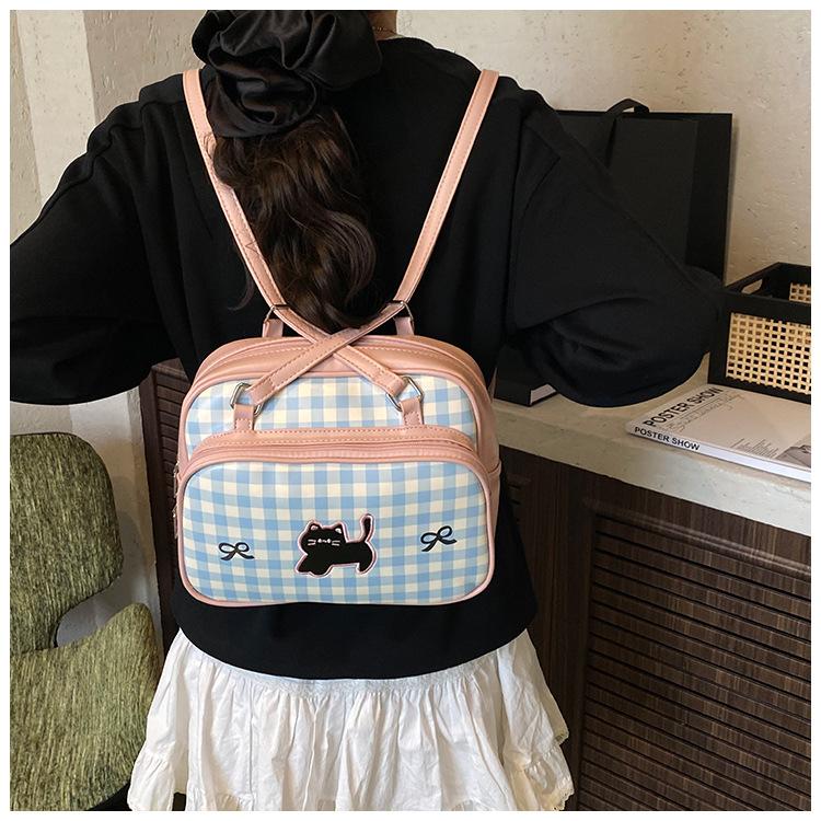 Large Capacity Plaid Bag Women's Summer New Shoulder Commuter Tote Bag Multi-functional Backpack