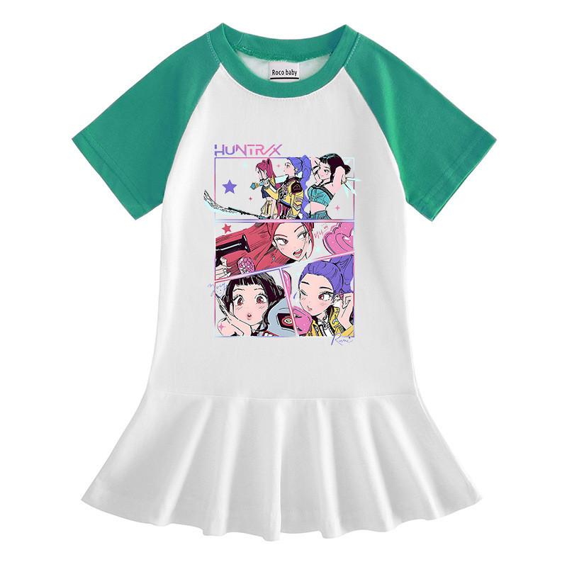 Girls Kpop Rumi Mira Zoey Hunters Print Raglan Sleeves Dress