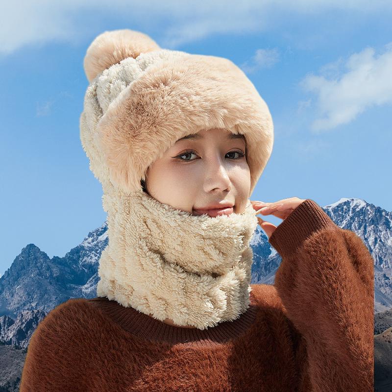 Ladies' Winter Plush Ski Hat with Earmuffs - Solid Color Knitted Hat, Suitable for Outdoor Activities In Autumn and Winter