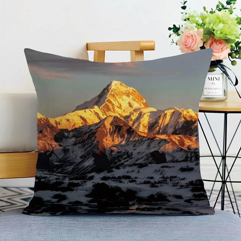 Sunset Snow Mountain Print Decorative Pillowcase Bedroom Living Room Square Cushion Pillowcase