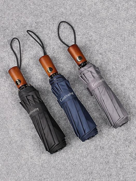Gotivathy Premium Wood 3-Tier Blackout Umbrella, Premium Gentleman s Umbrella with UV Protection gray