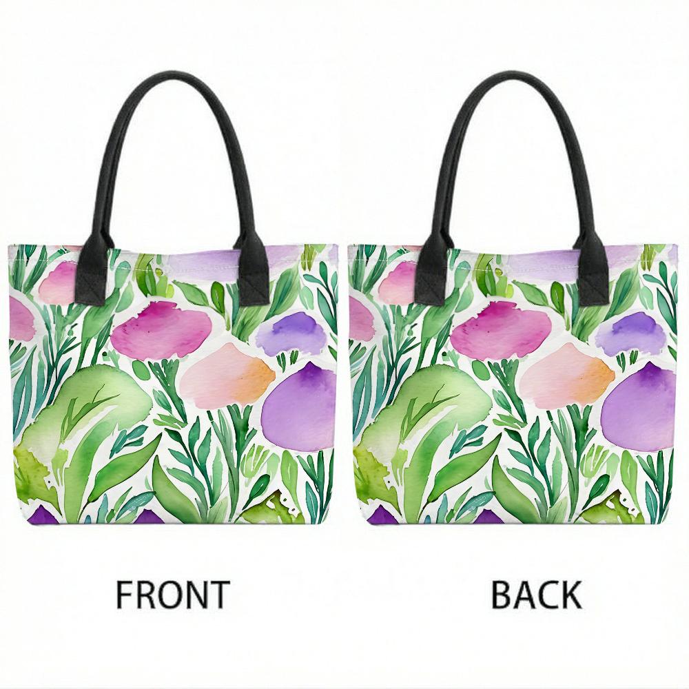 Watercolor Floral Printed Canvas Tote Bag Large Capacity Daily Casual Shoulder Bag for Women
