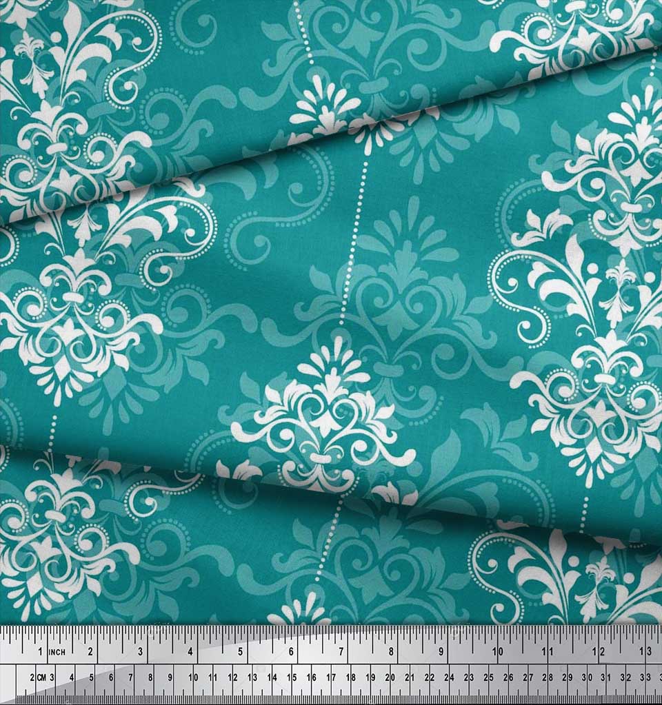 Soimoi Japanischer Krepp-Satin-Stoff mit filigranem Damast-Druck, Meterware, 42 Zoll