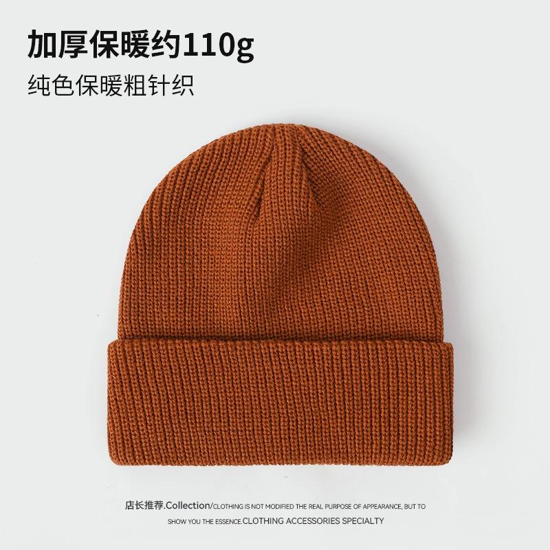 Autumn and winter solid color knitted hats for men and women, cold protection, ear protection and warmth, double-layer thickened wool hats