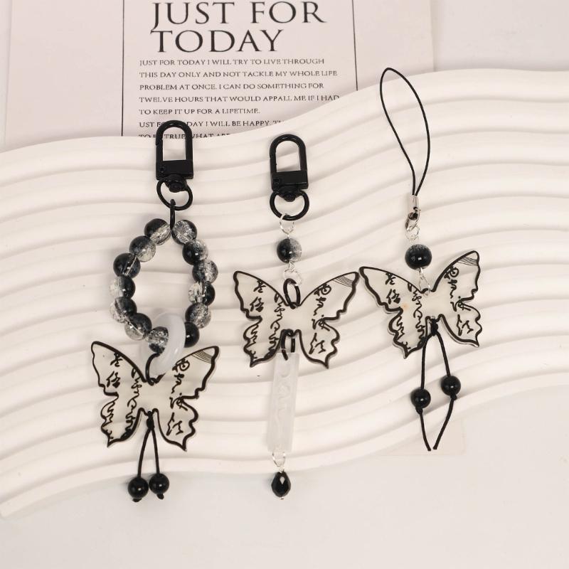 Black Butterfly Bead Phone Charm Straps Keys Hanging Pendants Bag Decoration