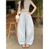 Idle Style Drawstring Matchet Pants Light Blue Casual Pants Women's Autumn Loose Loose Pants Easiest for Match Mop Pants Pants