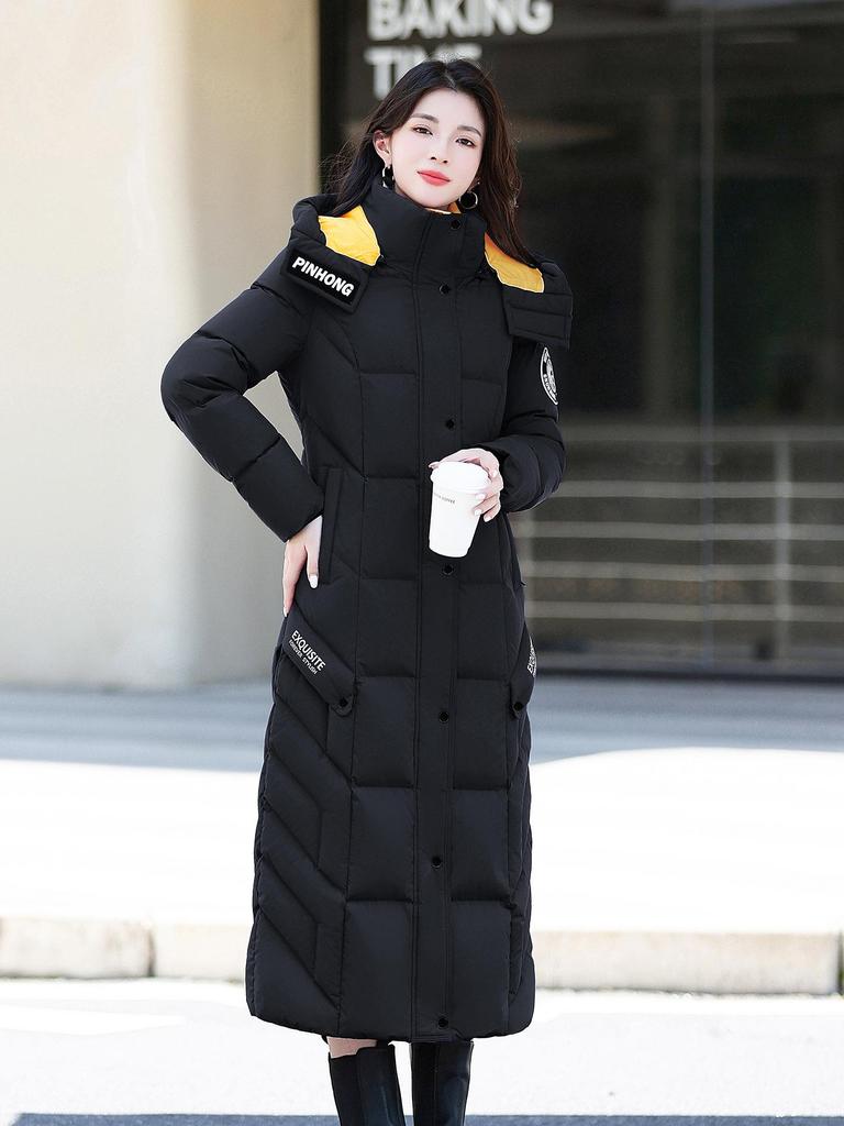 Damska kurtka puchowa bardzo długa w stylu koreańskim – 95% puch białej kaczki