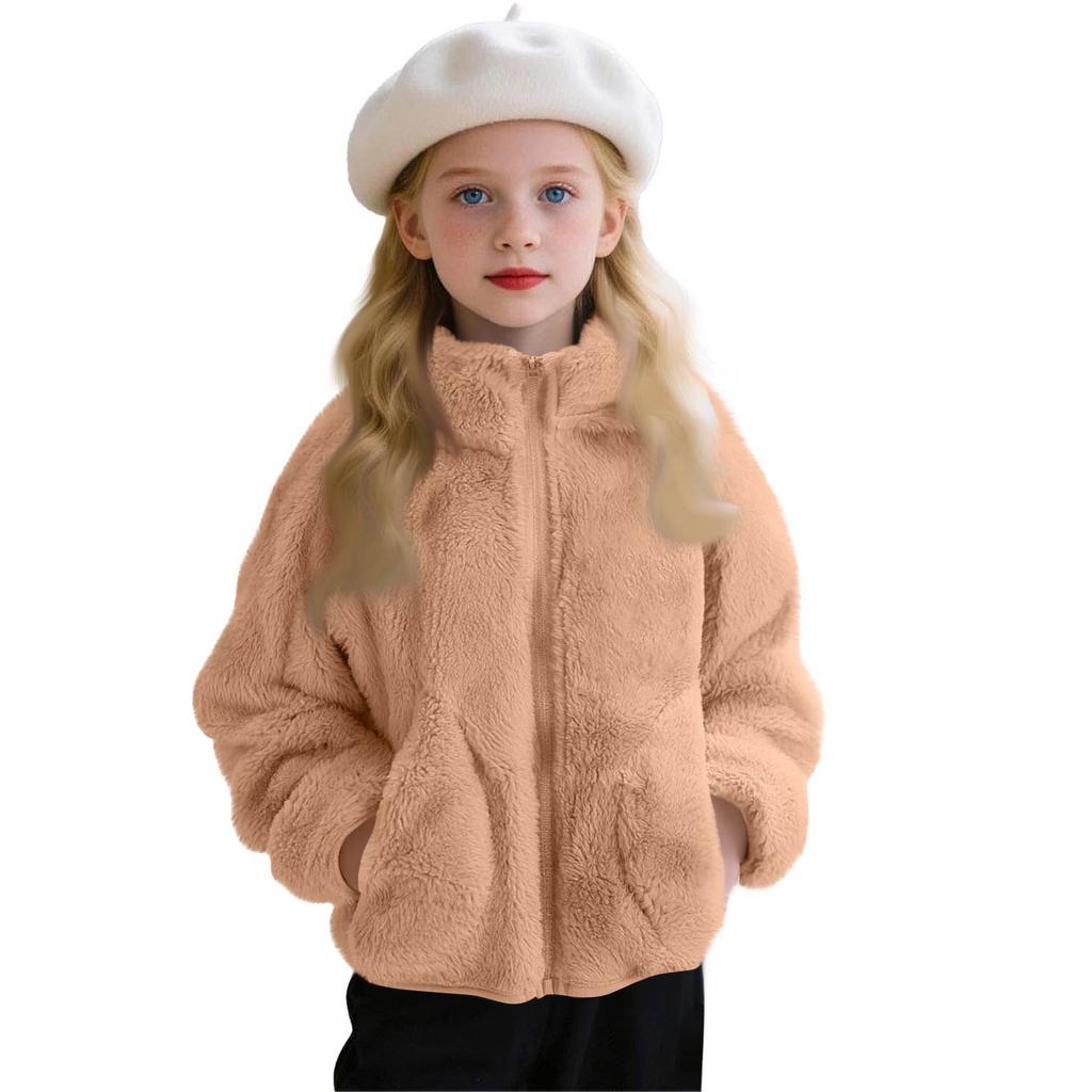 Girls' Fashion Casual Solid-Color Fall/Winter Fleece Jacket For Boys And Girls