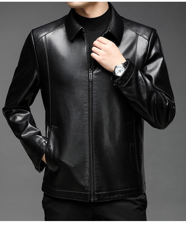 Lederjacke Herren Herbst und Winter Neue Herrenbekleidung Reverskragen Weiche Lederjacke Männer mittleren Alters Locker und lässig
