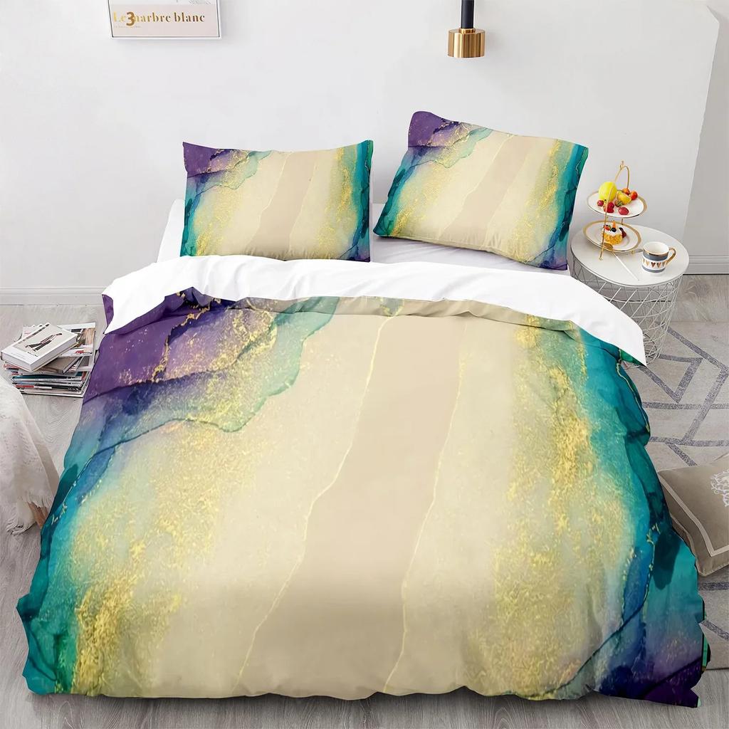 Marble Duvet Cover Set KingQueen Size White Gold Abstract Marble Texture Printed Bedding Polyester Quilt Cover Luxury