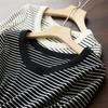 Pure Cotton T-shirt Women's Long-sleeved Striped Base Shirt In Autumn New Round Neck Slim and Versatile Top