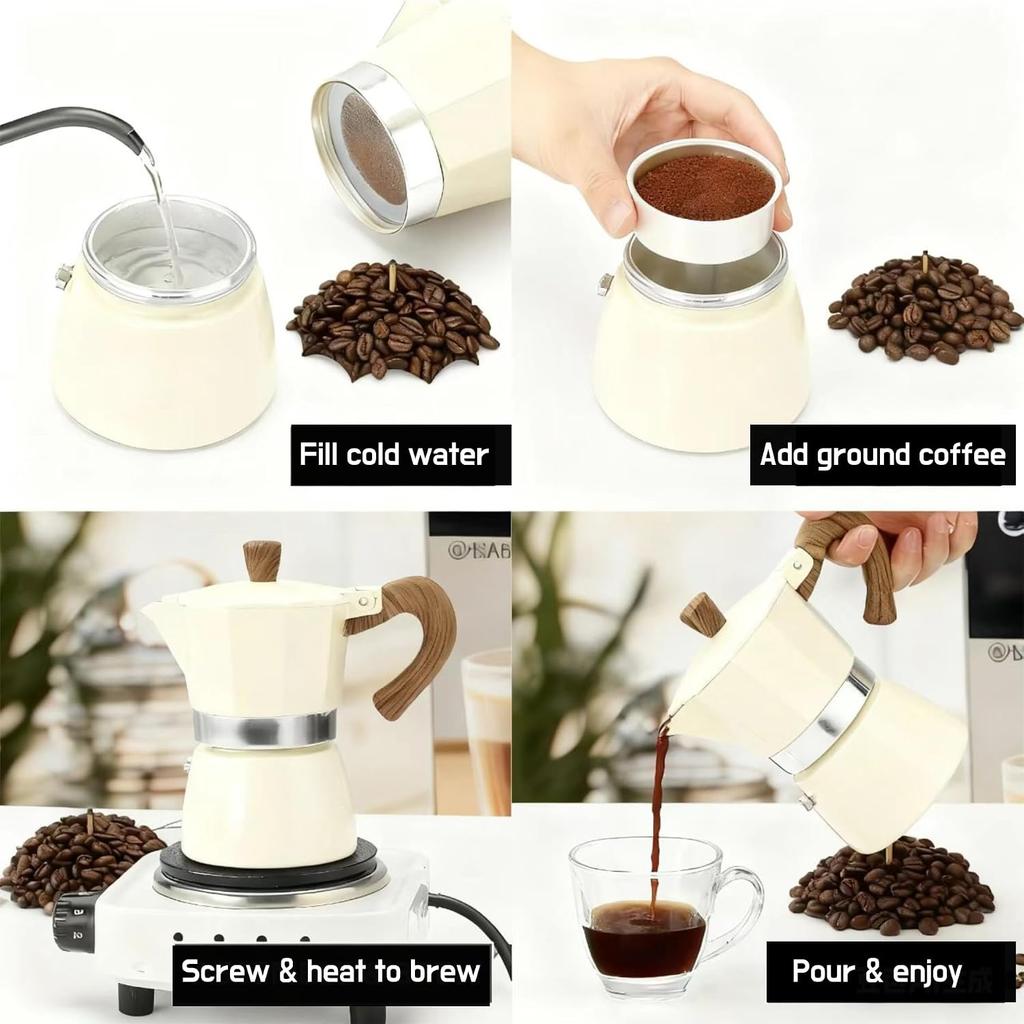 Aluminum Moka Pot Stovetop Espresso Maker Drip Coffee Maker Italian Espresso Maker Coffee Percolator Black 6 Cups 300 mL