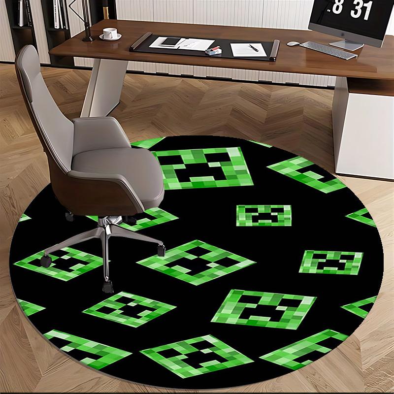 Alfombrilla para silla con patrón de arte de píxeles de Creeper de Minecraft, Alfombra redonda, Alfombra de oficina, Lavable a máquina, Antideslizante, Adecuada para salas de estar, dormitorios