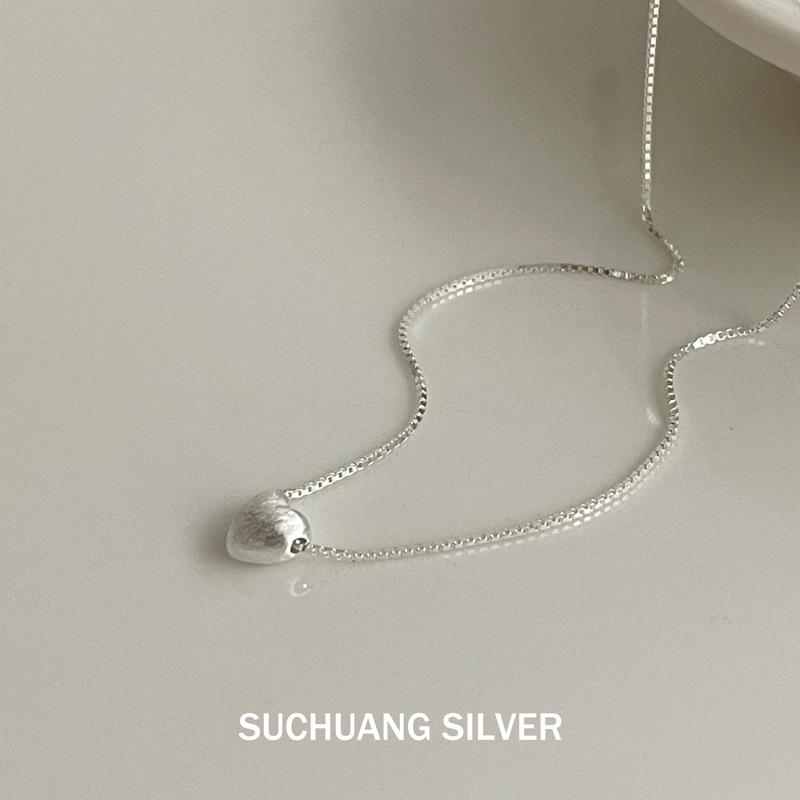 Su Chuang S925 Sterling Silver Brushed Heart Necklace - Women s Korean Peach Heart Pendant with Layered Clavicle Chain. 925 Silver серебряный