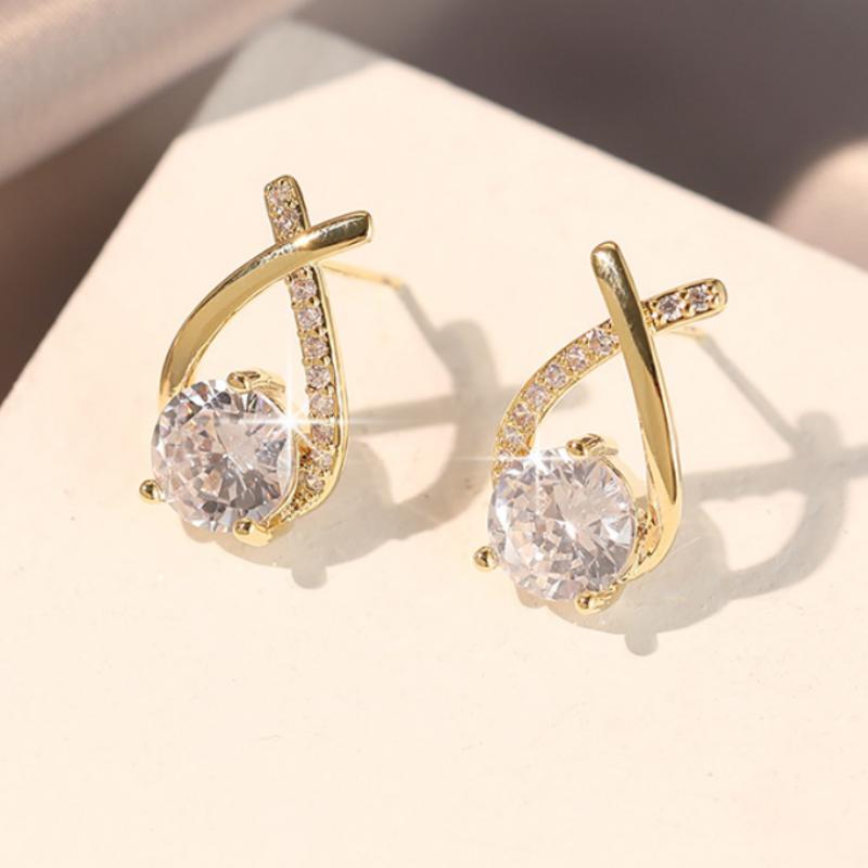 

Exquisite Small Earrings with A High-end Feel, Light Luxury Zircon Super Flash Design, Versatile Cross Zircon and Accessories