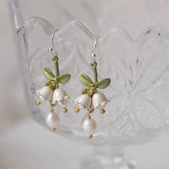 1 Paar Tropfen Ohrringe Piercing Exquisite helle Farbe grüne Blätter Faux Perlen