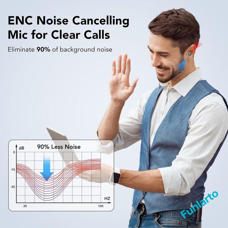 Wireless Earphones with Bluetooth 5.3, Quad-Mic Call Noise Reduction ENC, 50H Playtimes Wireless Earbuds Bluetooth Headphones