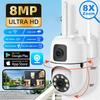 8MP Dual Lens IP Camera Dual Screen WiFi Cameras PTZ Outdoor Color Night Auto Tracking CCTV Security Protection Surveillance Cam