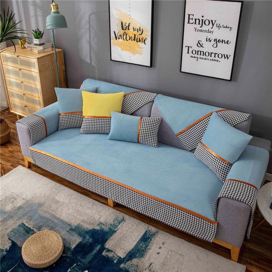 Verdickter Samt Plüsch Sofabezug Karomuster Couchbezug Sitz Überwurf Kombination Sesselhandtuch Für Wohnzimmer Weich