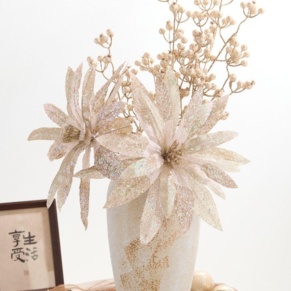 Simulation Christmas Glitter Flower DIY Christmas Tree Decorations  New Year Decor Gifts
