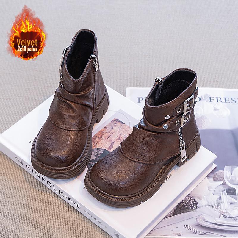 

2025 Winter Kids British-Style Martin Boots: Trendy, Cotton-Lined, Short Girls Boots 27, inner length ~17.1cm